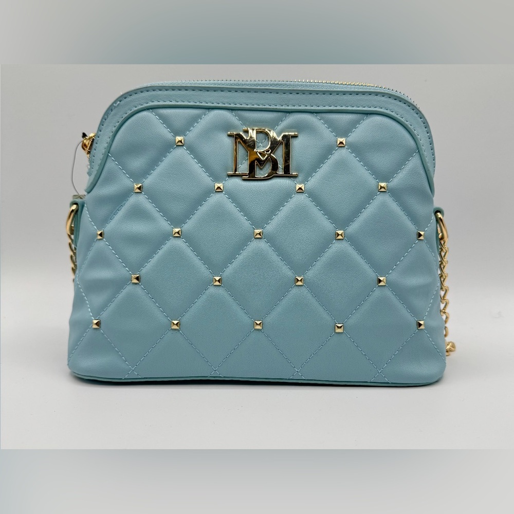 Badgley Mischka Quilted Light Blue Crossbody Satchel with Gold Hardware